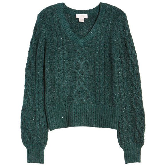 NWT Nordstrom Rachel Parcell Women’s Small Green Cable Knit Sweater NEW - Picture 1 of 6